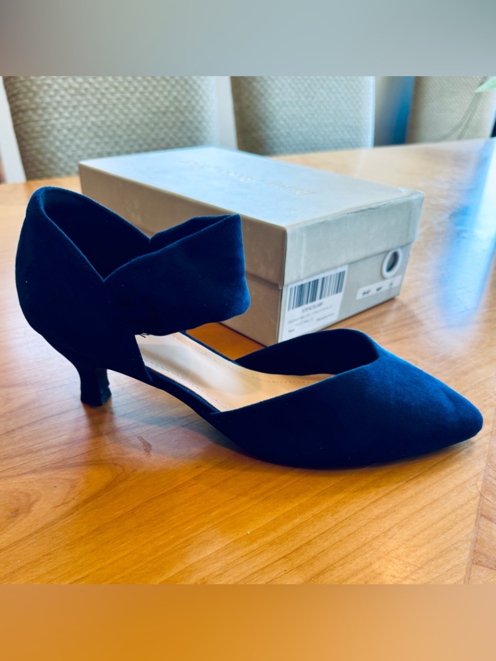 Elegant Navy Suede Pointed-Toe Kitten Heel